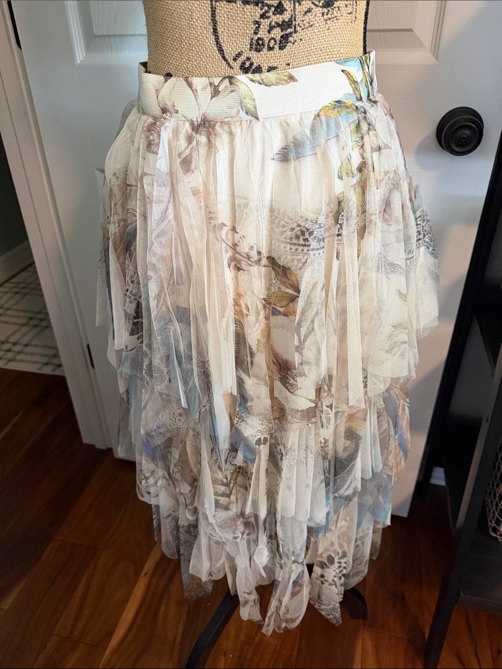 Ivory Floral Tiered Maxi Skirt